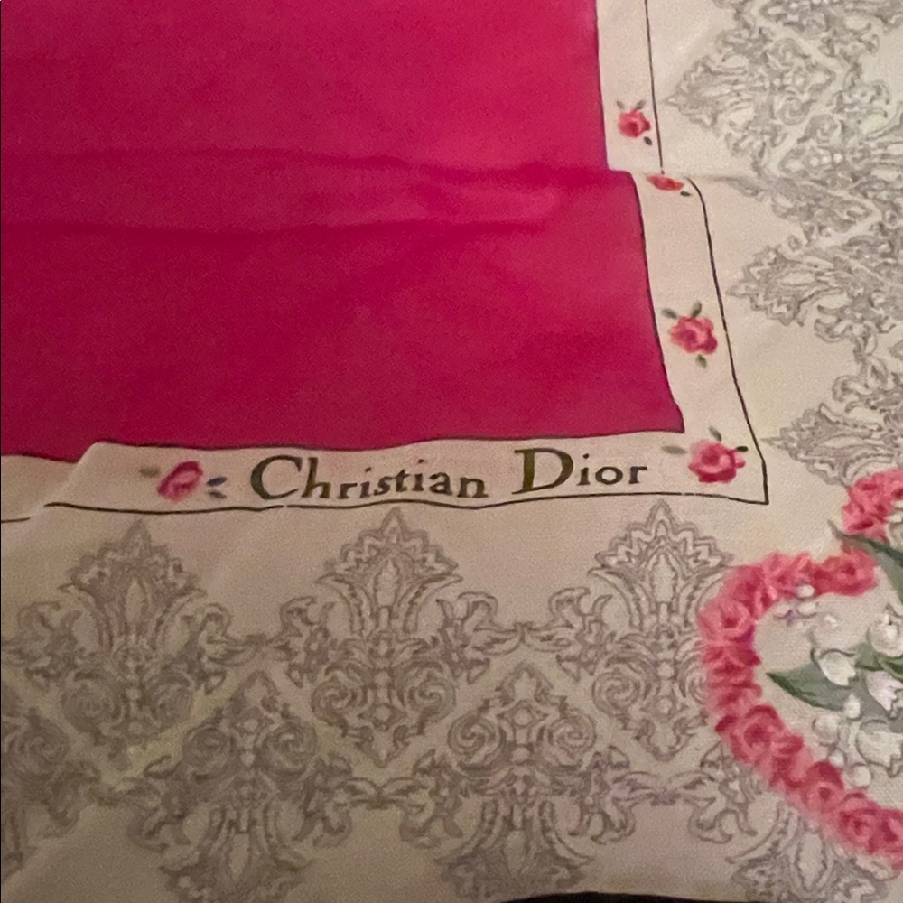Christian Dior Pink & White Silk Scarf